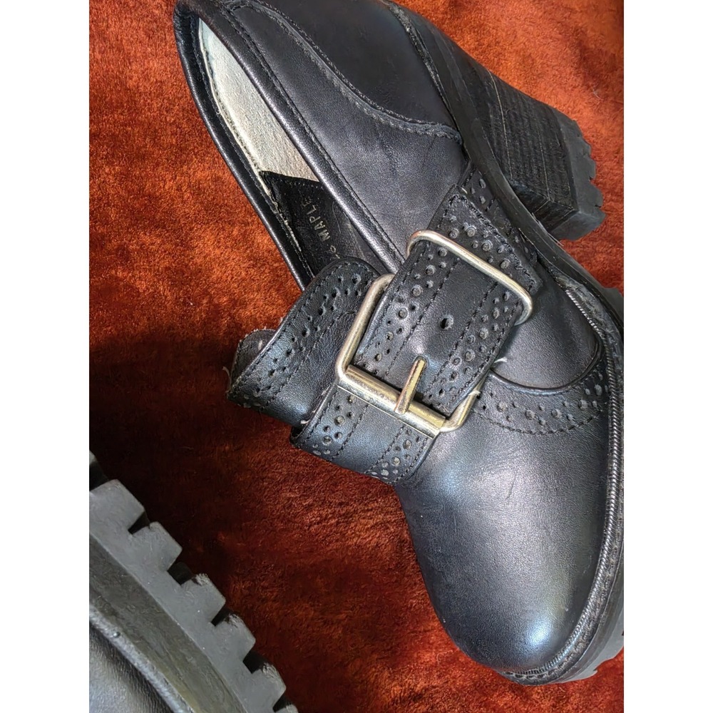 Vintage 90s Steve Madden Heeled Loafers Platform Leather Black Chunky 7 Maple - Picture 4 of 15